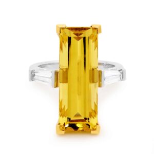 Yellow Beryl and Diamond Ring